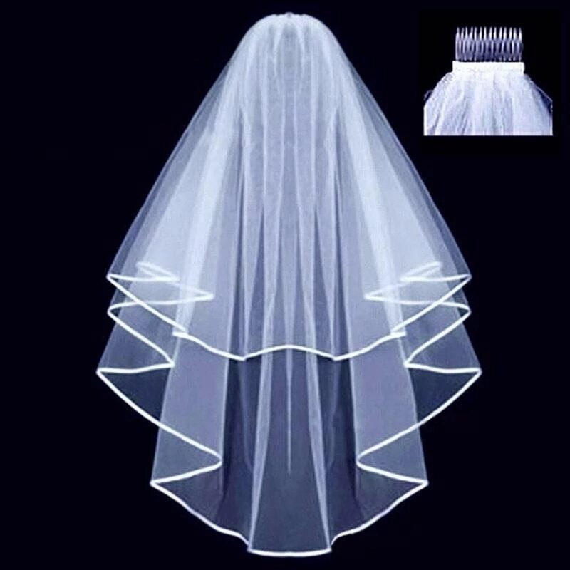 Short Tulle Wedding Veils Two Layer With Comb White Ivory Bridal Veil For Bride For Marriage Wedding Accessories