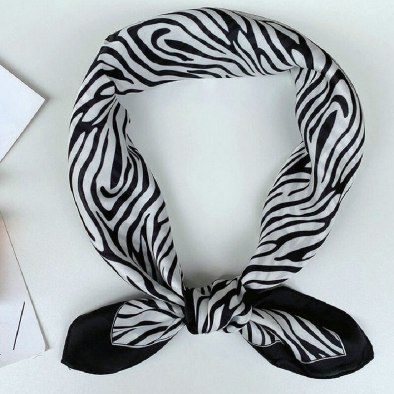 Yishine 2021 70X70Cm Zebra-Streep Patroon Vierkante Sjaal Vrouwen Bandana Haarband Dame Hoofd Wraps Vrouwelijke sjaal Halsdoek