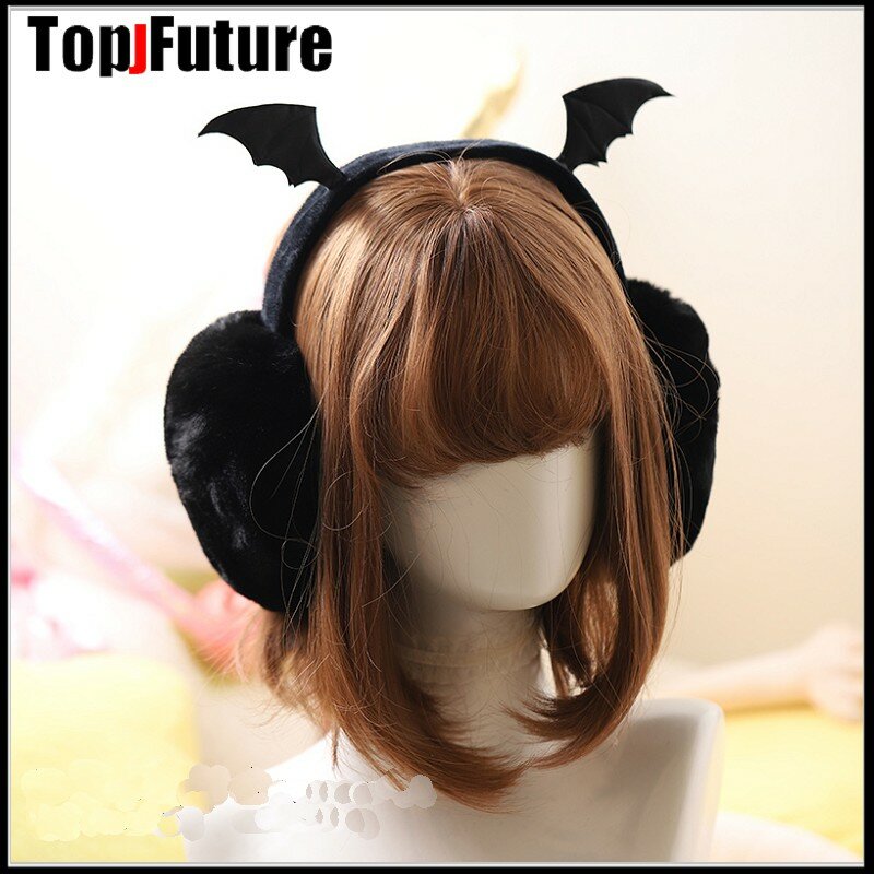 Harajuku Punk Girl Women peluche Cat Ear Bat Wing Warm paraorecchie Gothic women's Lolita Warmer paraorecchie Cross Fold Headband