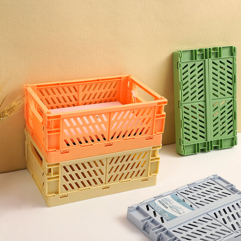 JIANWU High Capacity Foldable Plastic Storage Basket Desktop Organizer Journal Tape Sundries Storage Box for Stationery School