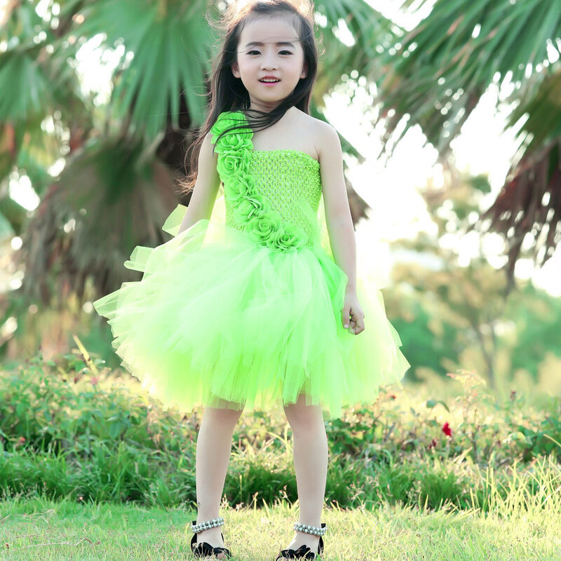 Vestidos de princesa de hadas verdes para niñas, disfraces de cumpleaños de Carnaval para niños, vestido de tutú de elfo de flores, atuendo con alas, Tutus de fantasía