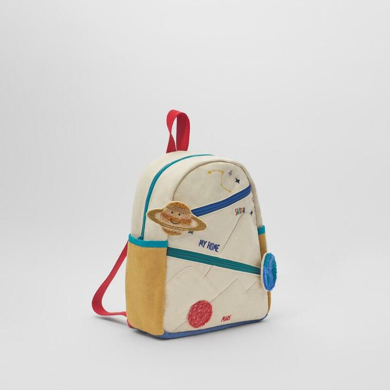 New Children's Stitching Cotton Canvas Earth Star Ball Embroidery Backpack Cute Girl Color Matching Casual Small School Bag