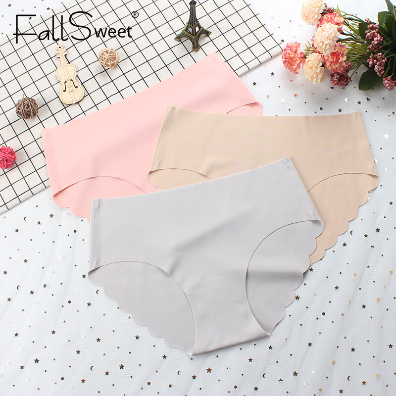 FallSweet 3 pcs/lot ! Seamless Panties Women Solid Sexy Underwear Mid Waist Briefs M to XXL