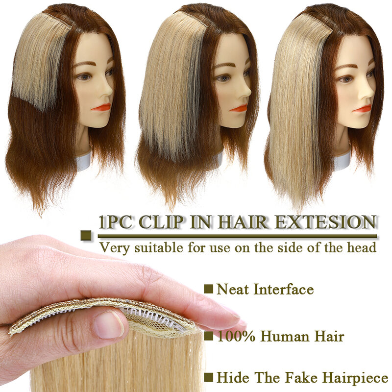 S-Noilte 1Pc Straight Clip In Hair Extensions Menselijk Haar Kant Hoofd 8Inch 12Inch Zwart Bruin vrouwen Fake Haarstukje Platinum Blonde