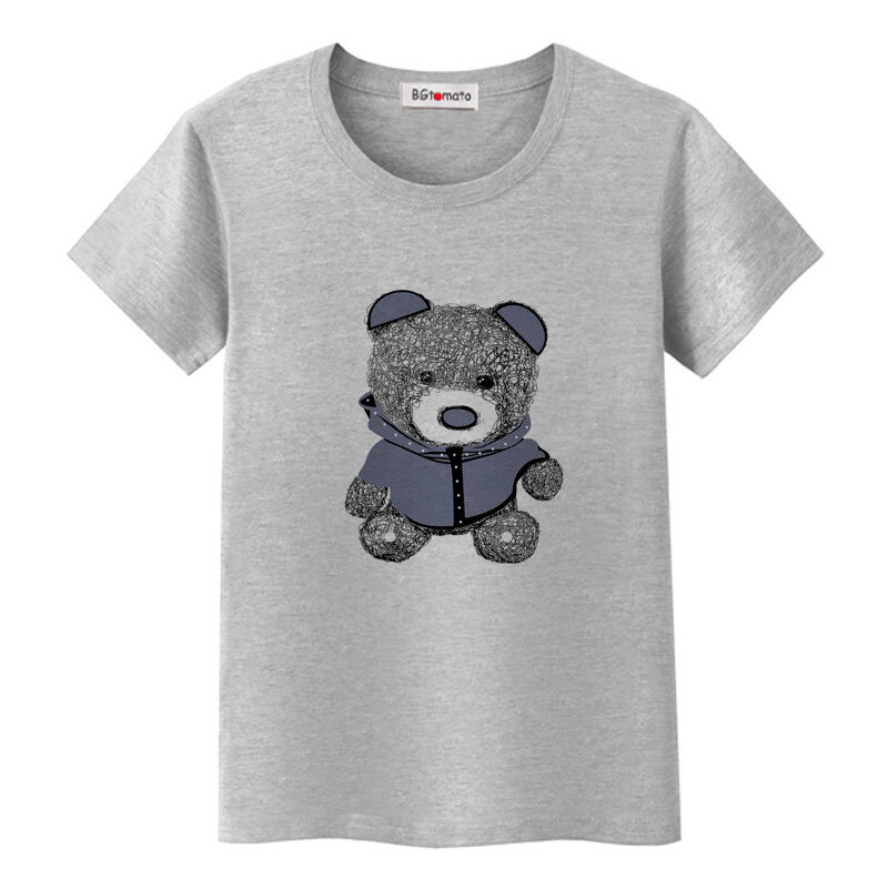 Футболка BGtomato с изображением знаменитого медведя Тедди, Новая женская летняя одежда, Топы И Футболки с милым медведем, повседневные хлопковые футболки