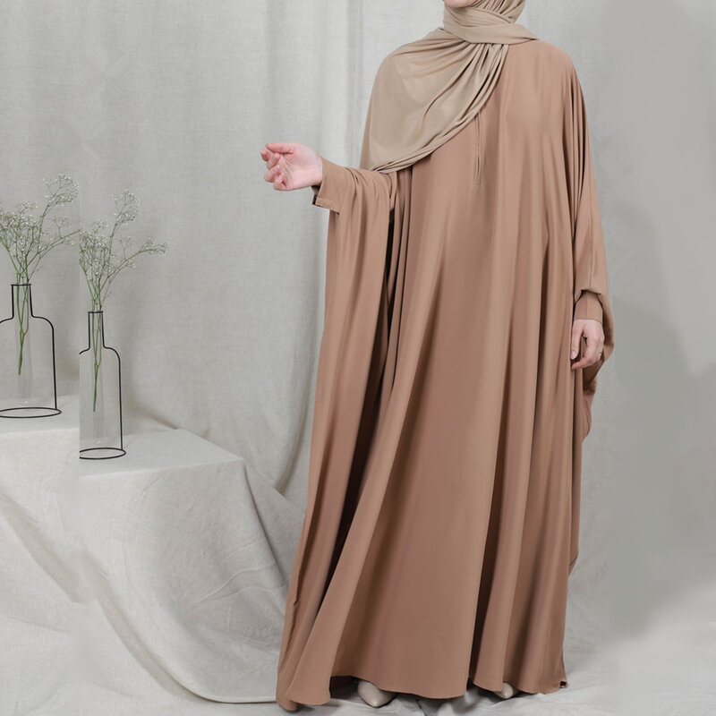 Abaya vestido modesto de oración para mujer, ropa islámica Eid musulmana, bata de ramadán de talla grande, manga larga de murciélago, Nida