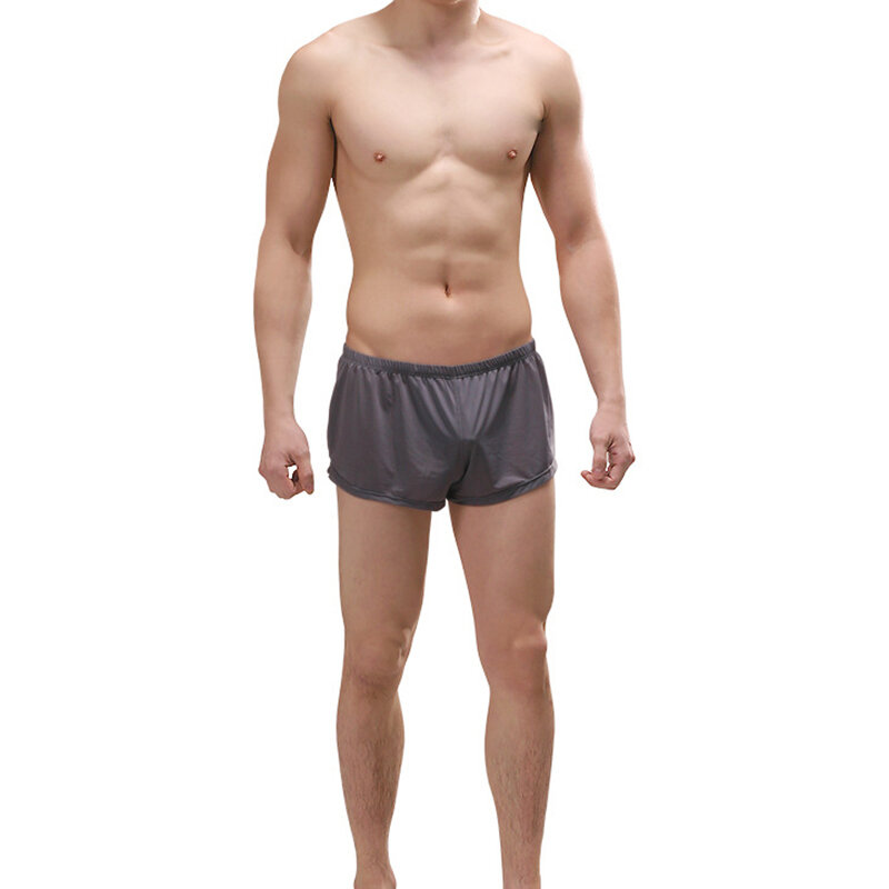 Boxer de Sport pour hommes, sous-vêtement de haute élasticité, en soie glacée, respirant, short de maison, pantalon de course sexy