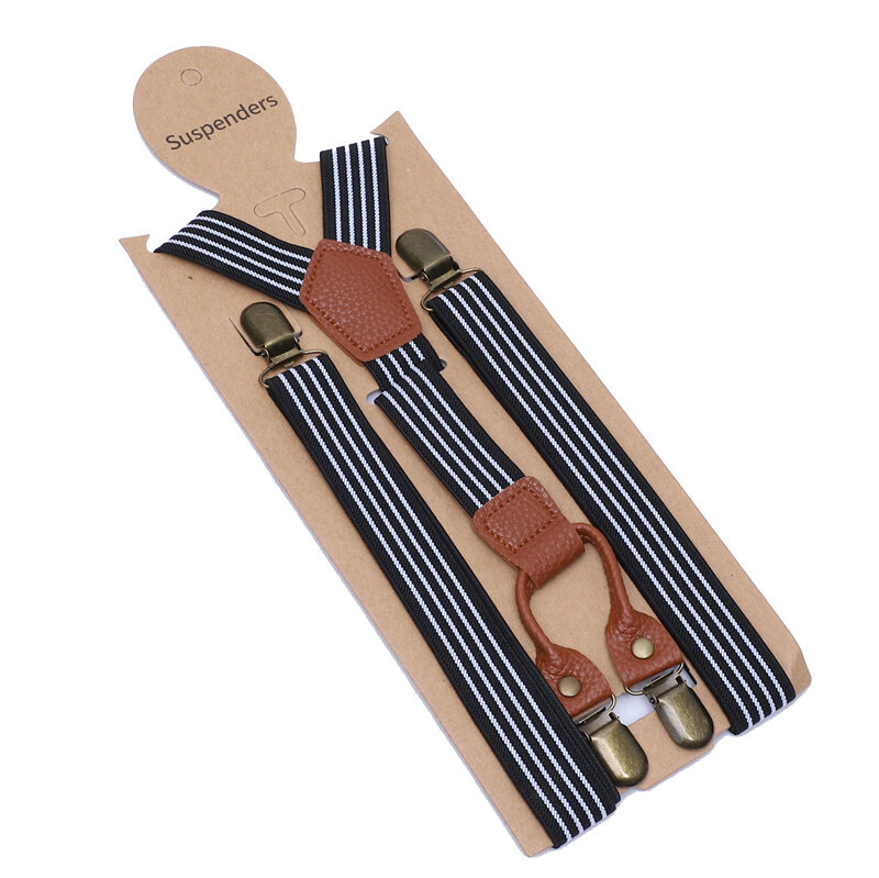 Fashion Men Striped Elastic Suspenders Belt Bronze Clip-on Women Suspenders 2.5CM Width Wedding Adjustable Braces