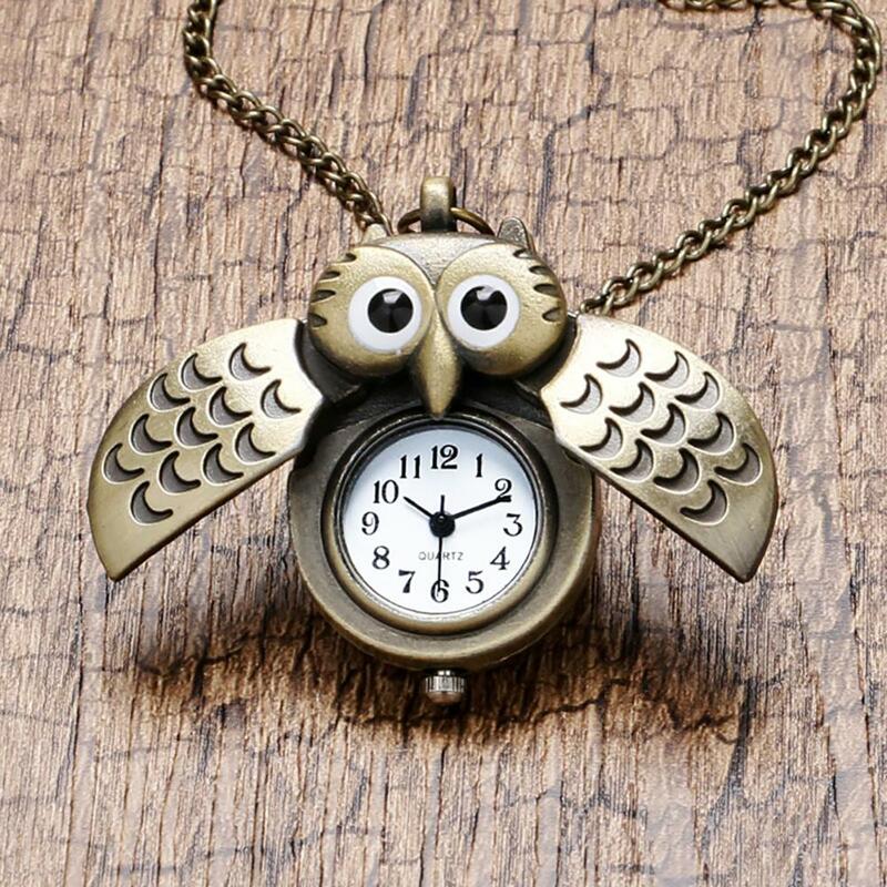 Fashion Silver Unisex Vintage Slide Smart Owl Pendant Antique Necklace Quartz Pocket Watch Analog Pendant Gift High Quality
