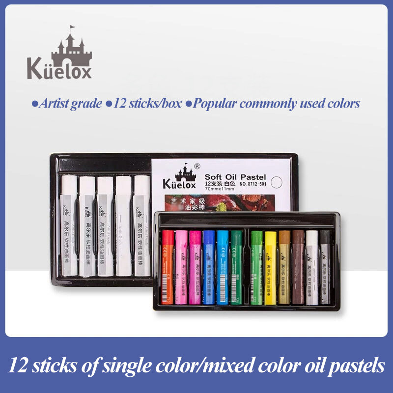 Kuelox 12 ألوان المهنية لينة النفط الباستيل الكتابة على الجدران اللوحة تلوين قلم رسم الطباشير الفن مدرسة لوازم مكتبية