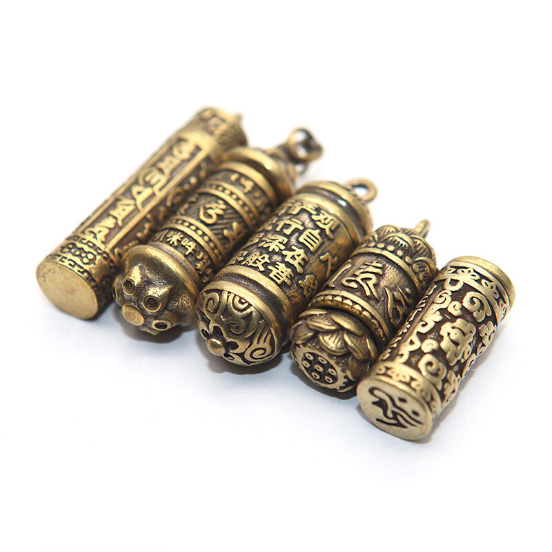 Ottone Buddha GuanYin Sutra cilindro pendente portachiavi collana appesa gioielli portapillole contenitore per medicinali portachiavi bottiglia
