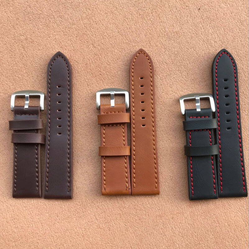 Bracelet de montre en cuir véritable pour hommes et femmes, bracelets de montre, café, ceinture noire, remplacement de bracelet, accessoires de bracelets, 16mm, 18mm, 20mm, 22mm