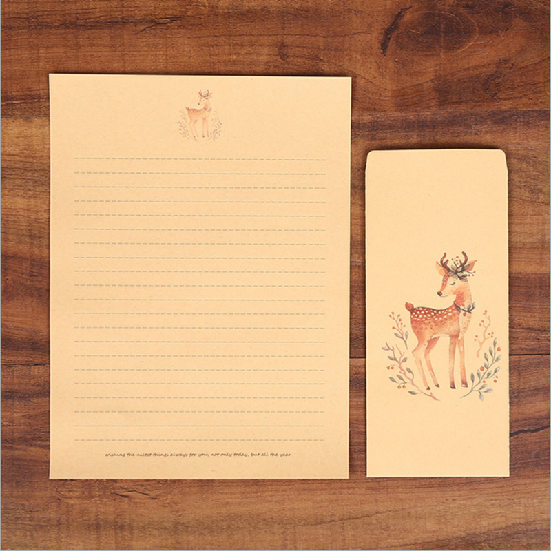 10pcs/carton European Animal Elk Letter Paper Envelope Set Retro Kraft Paper Letter Envelope Set Festive Letter Envelope Set