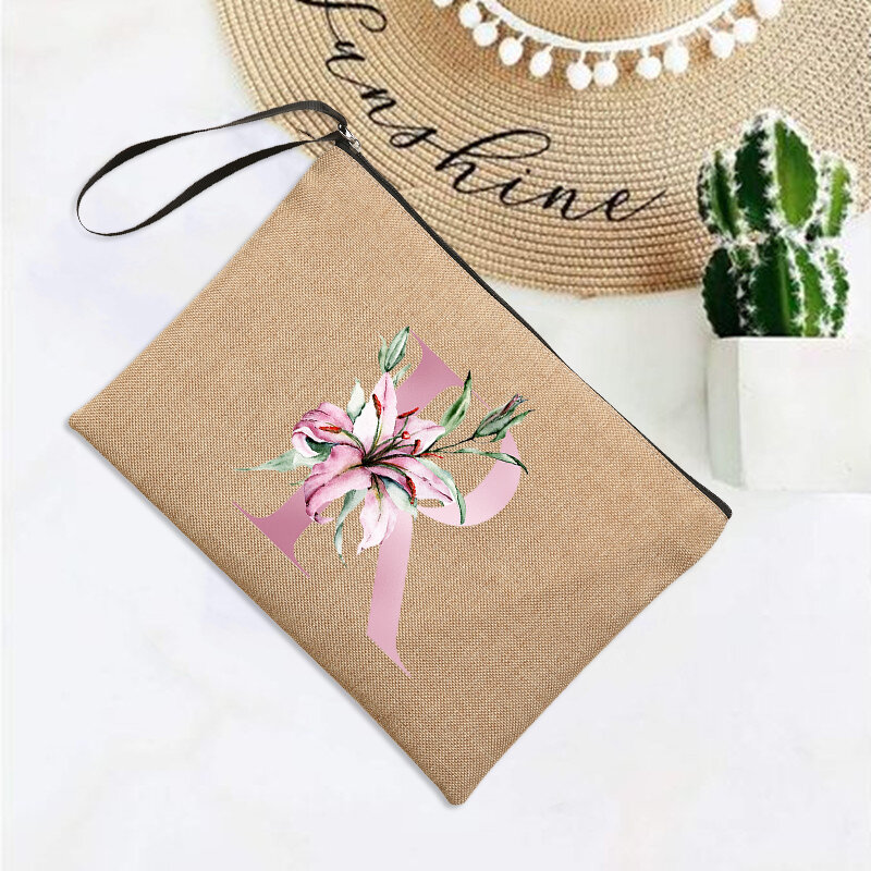 Льняной клатч с надписью лилии и ремешком на запястье, клатч для девичника, пляжный праздничный дорожный органайзер, чехол, сумки для макияжа, свадебные подарки