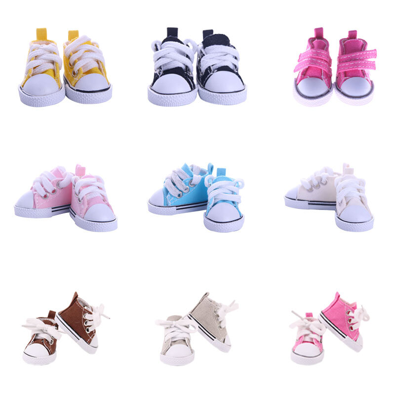 Muiticolor 5 CM Leinwand Mini Fashion Lace Up Leinwand Schuhe Spielzeug Für 14 Inch Puppen Geburtstag Mädchen Spielzeug Geschenke
