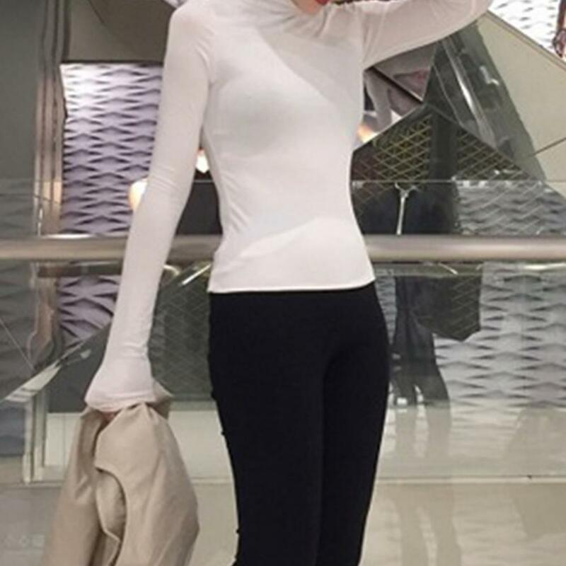 2021 camicetta da donna moda elegante tinta unita camicie Base manica lunga collo alto Casual Slim Fit camicette da donna Top autunno