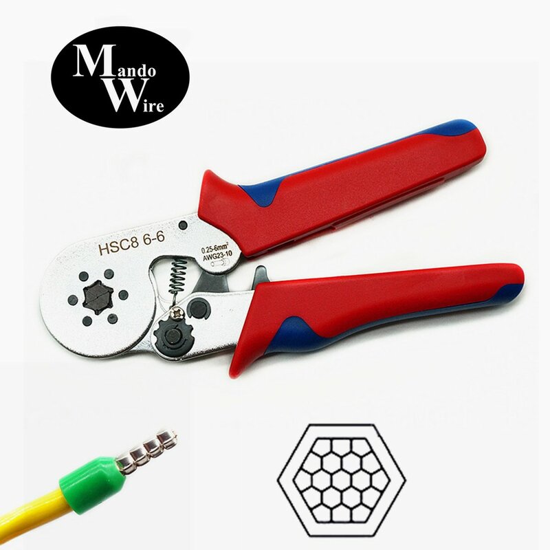 Kit de ferramentas de crimpagem, ponteira hexagonal de corte, auto-ajustável, com catraca, alcance de 0.25-6 ²mm