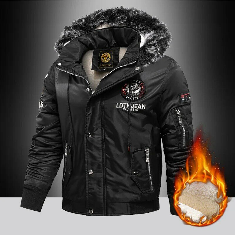 아웃도어 캐주얼 다운 및 파카 코트, 오버사이즈 플러스 벨벳 두꺼운 2024 브랜드, 따뜻한 겨울 남성 블랙 레드 패딩 오버사이즈 재킷