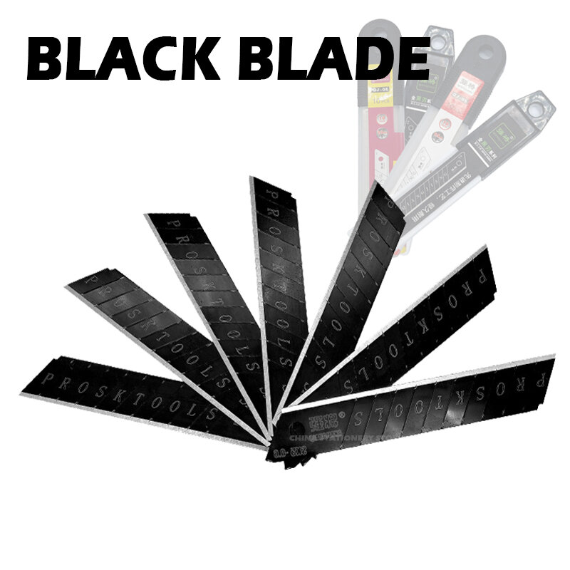 Nueva hoja de cuchillo de utilidad de hoja negra mejorada, hoja de cuchillo de arte con letra V gruesa Sk5, afilada y duradera, hoja de cuchillo de arte de 10 18mm
