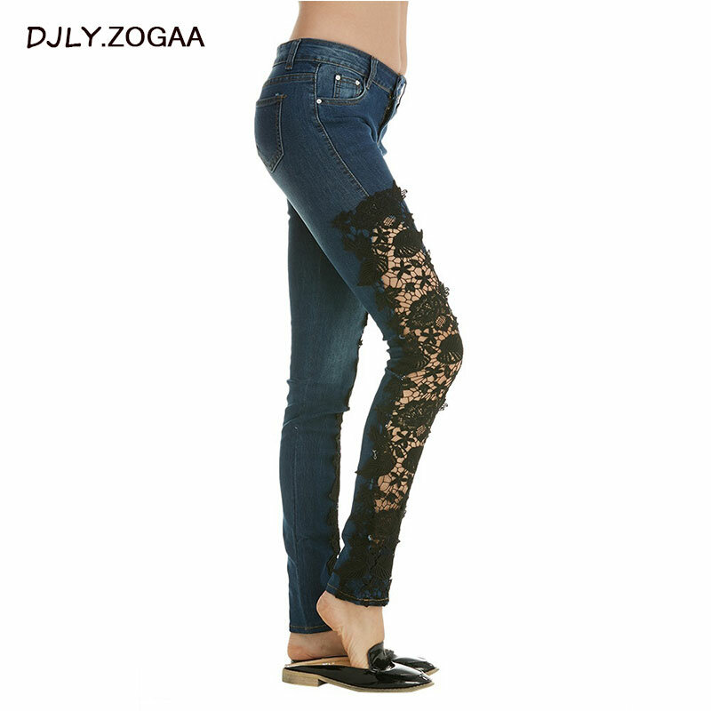 Zogaa 2020 calças de brim femininas de moda de rua calças de brim finas calças de renda mulher jeans de renda longa branco/preto/azul escuro/azul claro