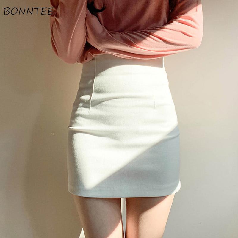 Mini saias femininas, bodycon monocromático, saias básicas de lazer, minimalistas e elegantes, moda oficial, verão OL, 3 cores