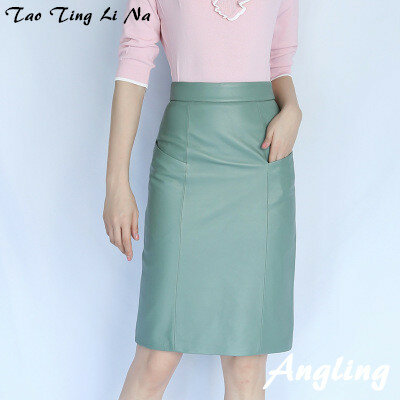 Tao Ting Li Na Women Spring Genuine Real Sheep Leather Skirt E8