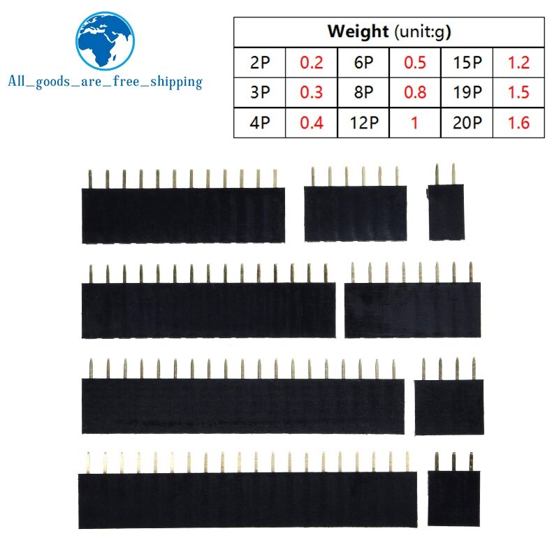 TZT-enchufe hembra de una sola fila para Arduino, 10 piezas, 2,54mm, 1x2P, 3P, 4P, 6P, 8P, 12P, 15P, 20P, 40P