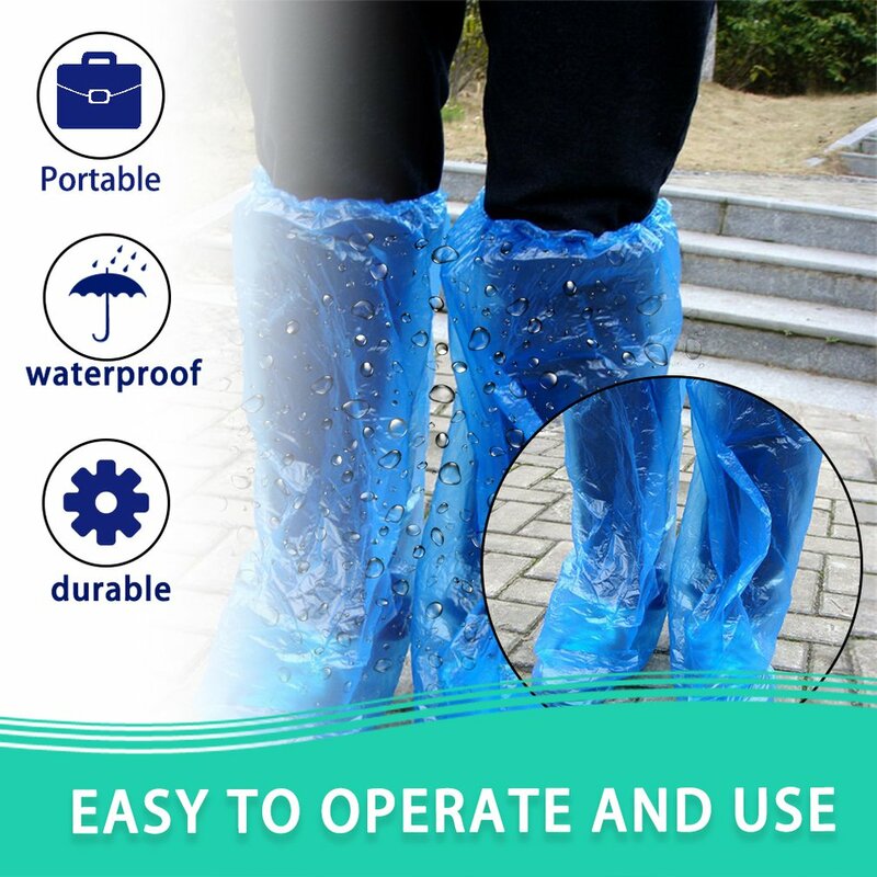 Convenient Disposable Shoe Covers Blue Rain Shoes And Boots Cover Plastic Long Shoe Cover Clear Waterproof Anti-Slip Overshoe