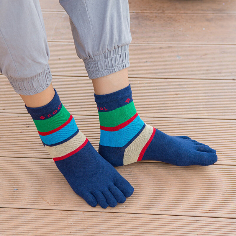 Calcetines cortos de algodón con cinco dedos para hombre, medias coloridas a rayas, 5 par/lote