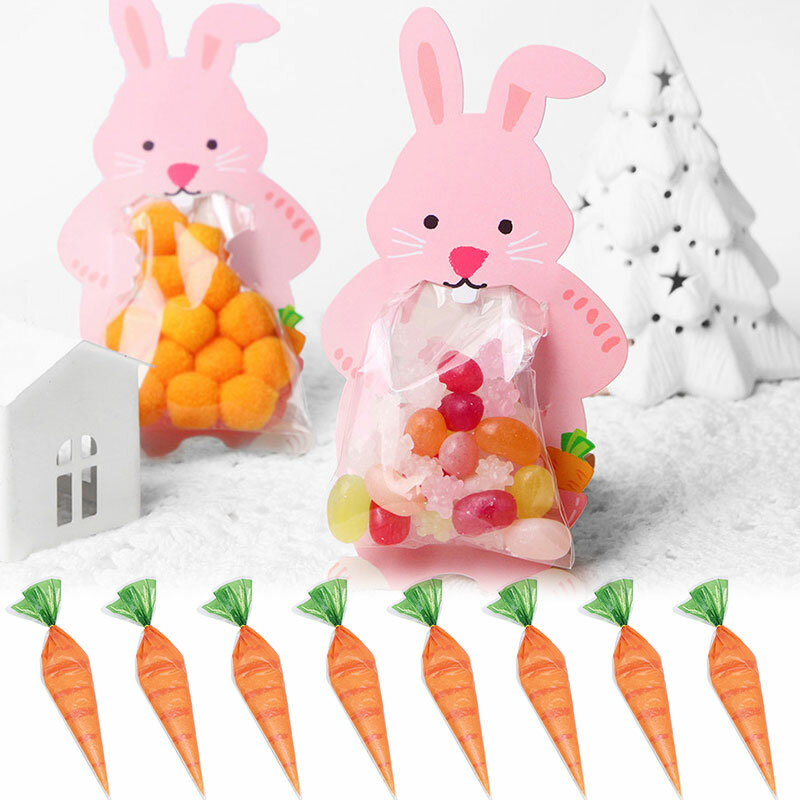 30 Pcs Nette Kaninchen Papier Gruß Karte Kunststoff Transparent Karotten Candy Tasche Lebensmittel Tasche Baby Dusche Candy Box Geburtstag Party gefälligkeiten