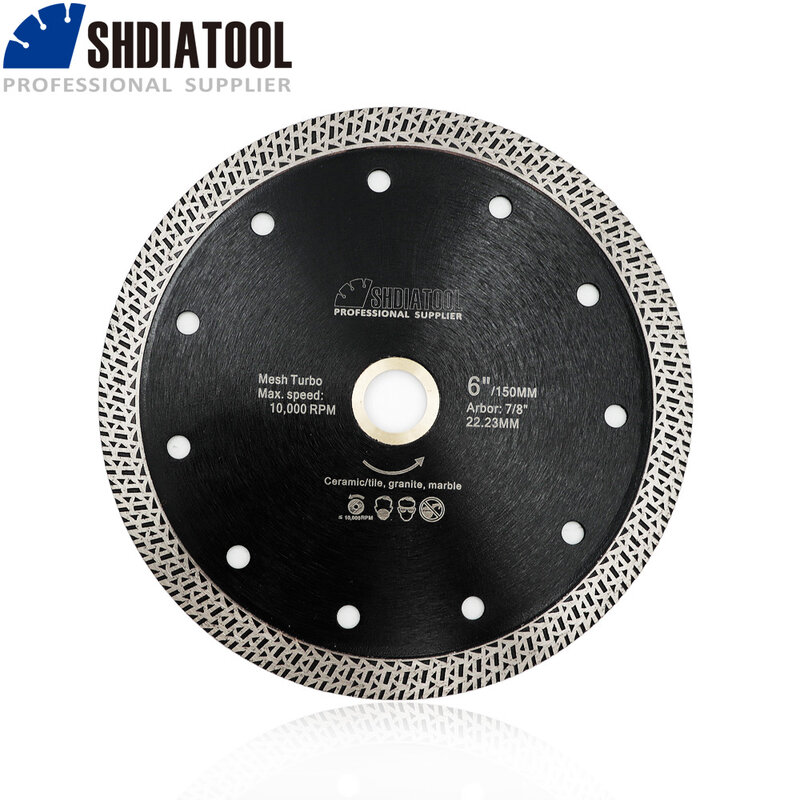SHDIATOOL 1pc Dia 150mm/6" Hot-pressed Sintered Diamond Cutting Disc Mesh Turbo Diamond Saw Blade Granite Marble Tile Ceramic