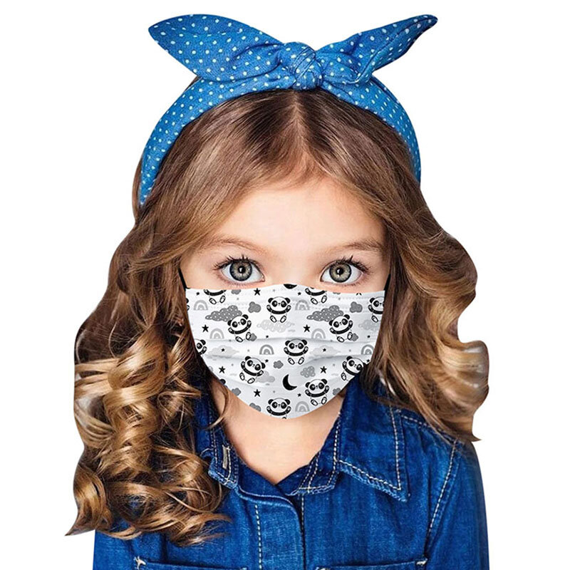 Máscara facial descartável para crianças, 100 peças, 3 camadas, proteção, estampa de panda, desenho animado
