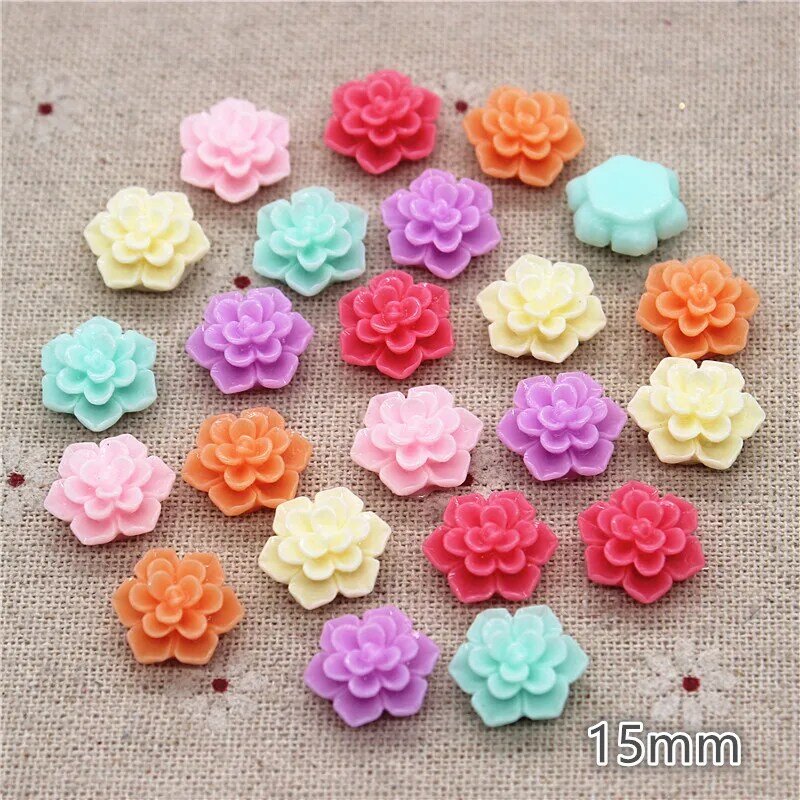 50PCS 15mm Mix Colors Resin Flowers Flatback Cabochon DIY Home Decoration Craft Scrapbooing Accessories