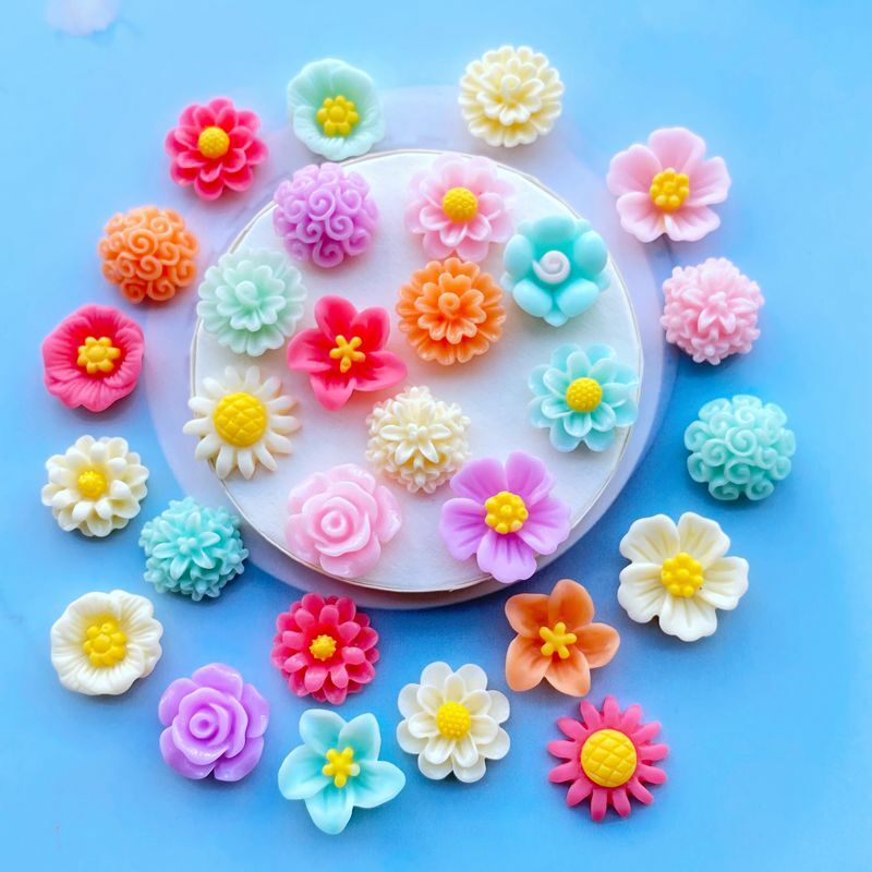 귀여운 혼합 꽃 플랫 백 수지 카보 숑 스크랩북 DIY 쥬얼리 공예 장식 액세서리 E199, 30 개