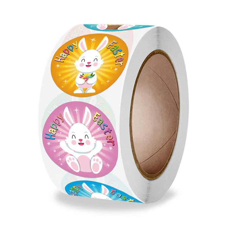 Coelho bonito e ovo adesivos para etiquetas de selagem de presente, feliz Páscoa, pacote de cozimento, caixa de embrulho DIY, Kids Gift Bag Decor, 100-500Pcs