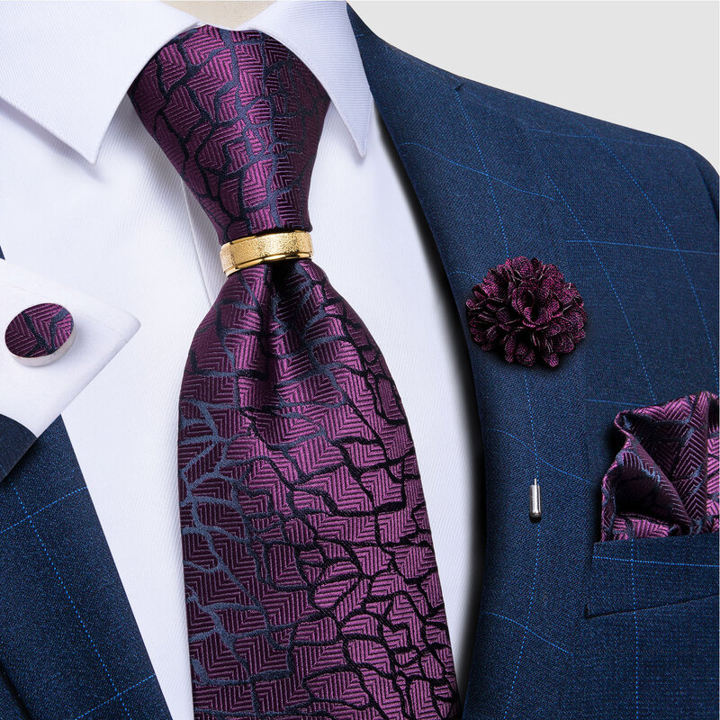 New Designer Men's Ties Luxury 8cm Wedding Ties For Silk Jacquard Woven Men Necktie Ring Brooch Cufflinks Hanky Set DiBanGu
