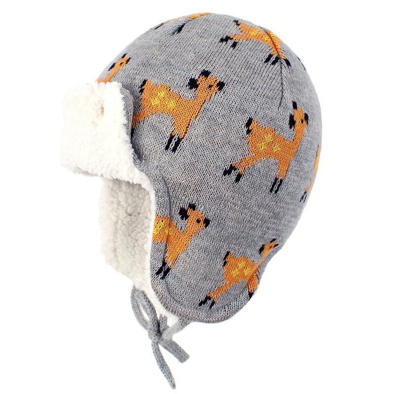 Bonnet type chapka en tricot jacquard à motif animaux pour bébé et enfant,couvre-chef en coton épais et chaud avec ailes protégeant les oreilles du froid, convient fille et garçon, idéal en hiver,