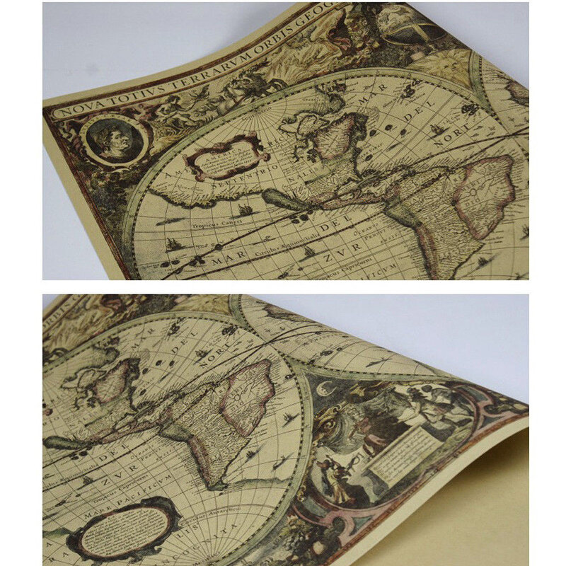 Affiche carte du monde vintage, carte du globe rétro, atlas personnalisé, décoration pour bureau et école, 72x51cm