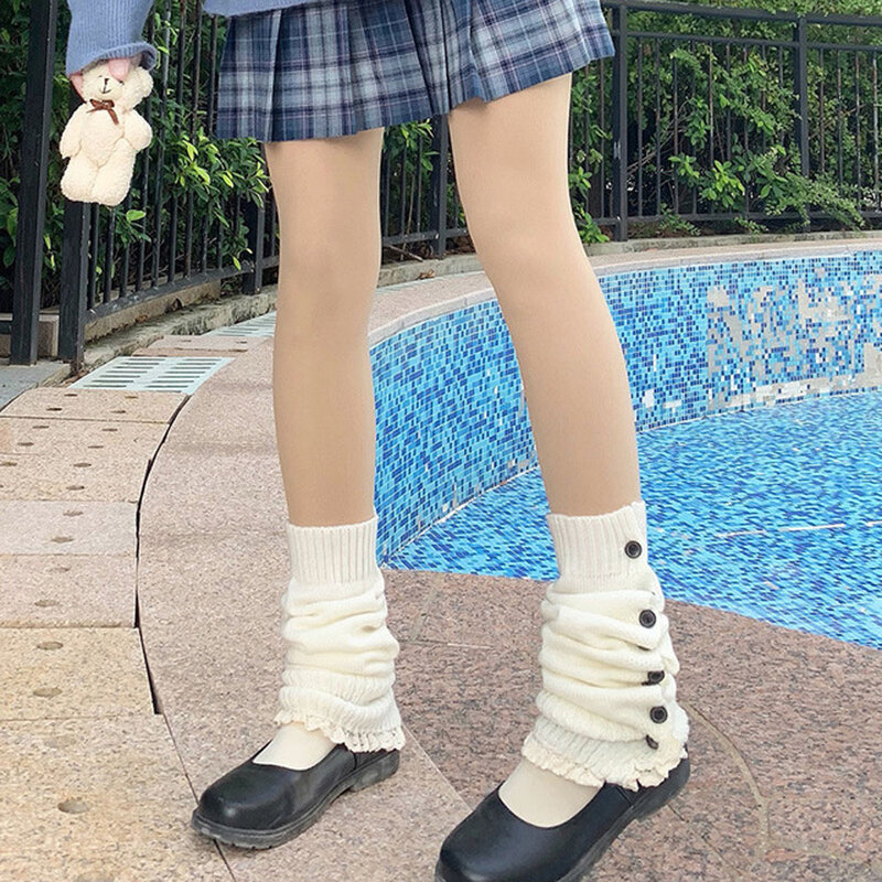 Celana Ketat Wanita Rajut Musim Dingin Penghangat Kaki Gaya Longgar Stoking Bot Setinggi Lutut Sepatu Bot Hangat