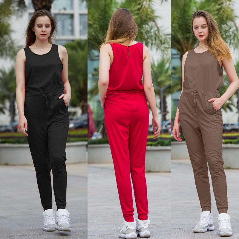 Musim Panas Super Nyaman Jumpsuit Tanpa Lengan Wanita Fashion Wanita Longgar Celana Panjang Wanita Pakaian Streetwear Baju Pakaian Bermain