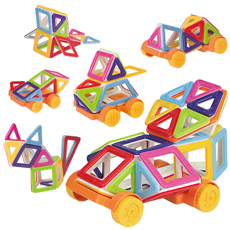 38-68PCS Mini Solid Color Magnetic Blocks Construction Enlighten Assembly Building Blocks Educational DIY Plastic Toys For Kids