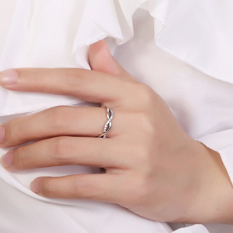 Kameraon s925 prata esterlina trançado textura trançado eternidade empilhável ajustável anéis de jóias finas para feminino 2021 novo