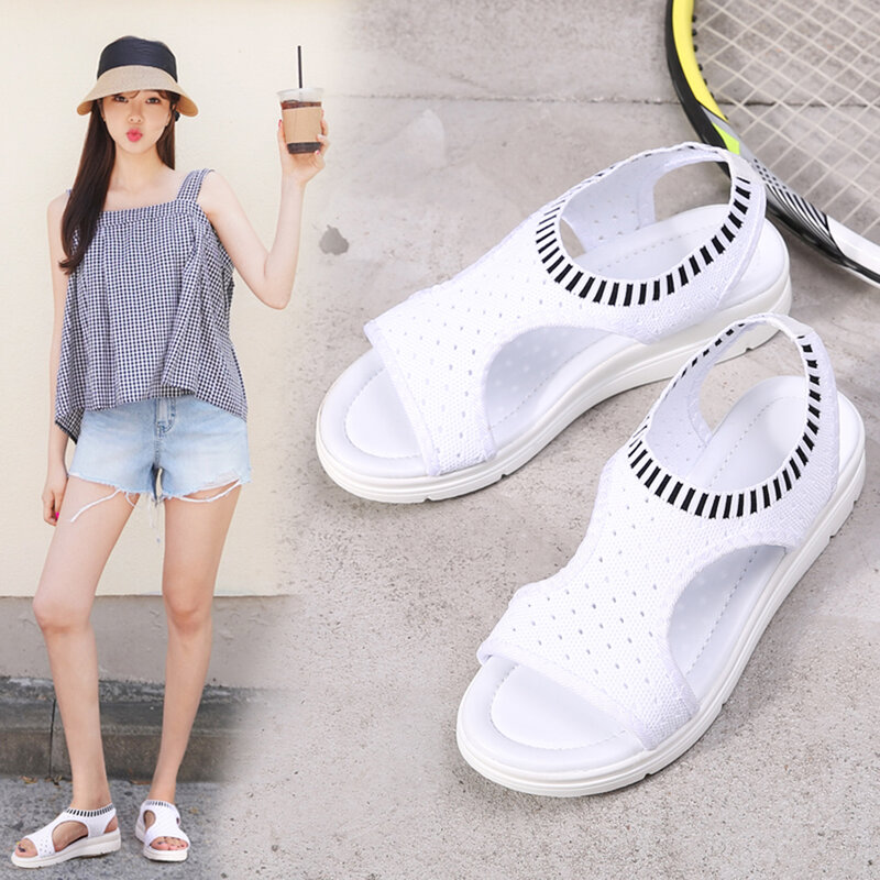 Sandalias transpirables y cómodas para mujer, calzado de tacón de cuña, zapatos de talla grande hasta la 45, zapatillas de verano