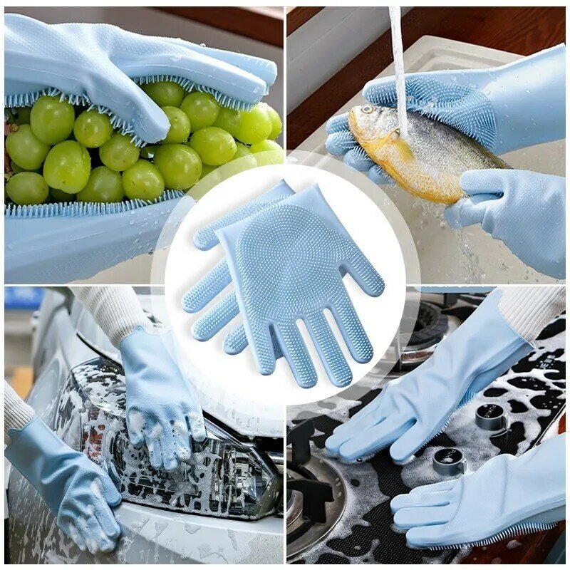 Esponja de silicona para lavar platos, guantes de goma, limpieza de cocina
