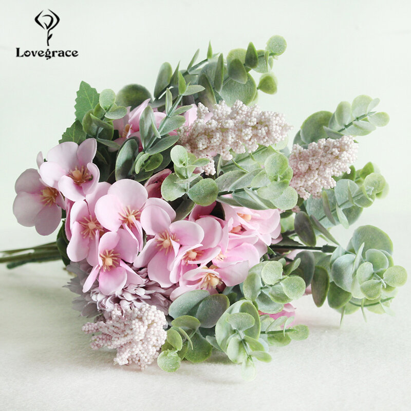 Lovegrace-ramos de flores de seda para damas de honor, ramo de flores artificiales para boda, hogar, Hotel, flores decorativas DIY