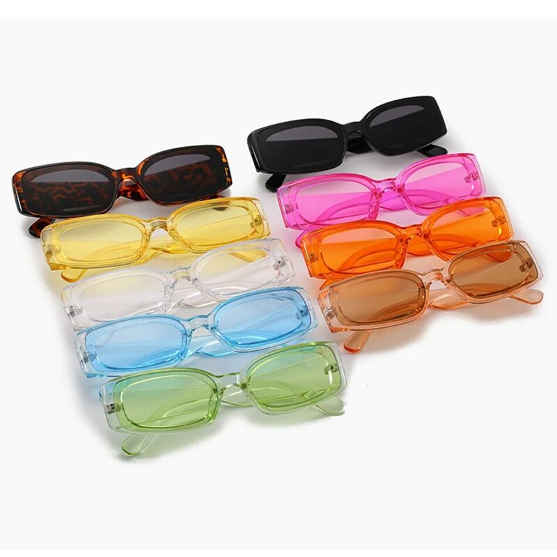 Pequeno quadro quadrado transparente óculos de sol feminino, cor doce, peça colorida oceano, retângulo moda óculos, novo, 2022