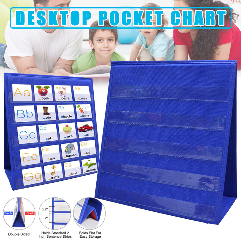Double-Sided Self-Standing Desktop Pocket Chart para Sala de Aula, Home Teaching, Kids, Ferramentas Educativas, Nova Chegada
