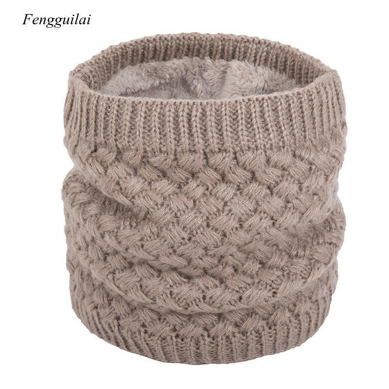 Inverno quente malha anel cachecol lã dentro elástico malha de pelúcia cachecóis masculino feminino grossas aquecedores de algodão snood pescoço anel