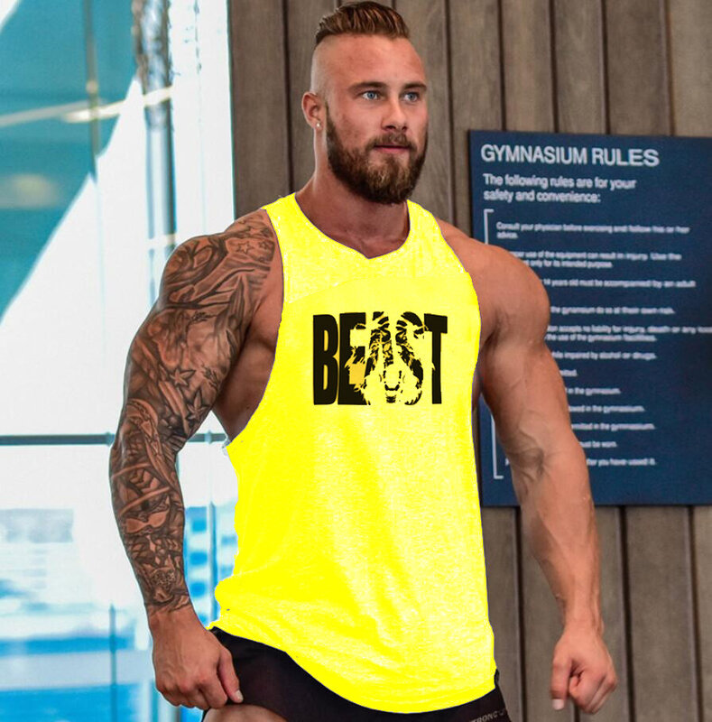Gym Brand clothing Bodybuilding Fitness Mens running tanks workout BEAST print vest Stringer sportswear muscle undershirt
