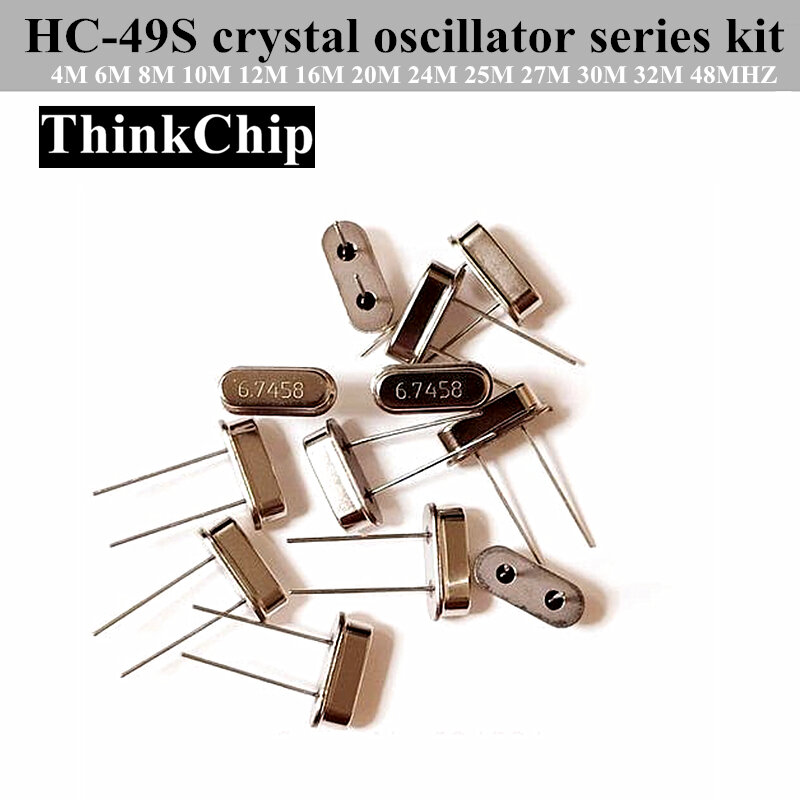 Kits de oscilador de cristal HC-49S, series de 4MHZ, 6MHZ, 8MHZ, 10MHZ, 12MHZ, 16MHZ, 20MHZ, 24MHZ, 25MHZ, 27MHZ, 30MHZ, 32MHZ, 48MHZ, 50 Uds.